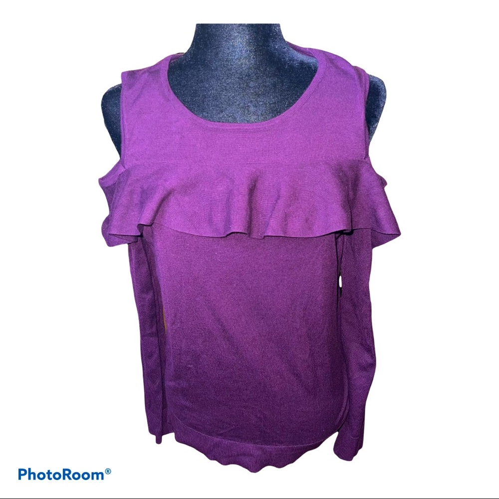 CALVIN KLEIN Cold Shoulder Ruffle Sweater